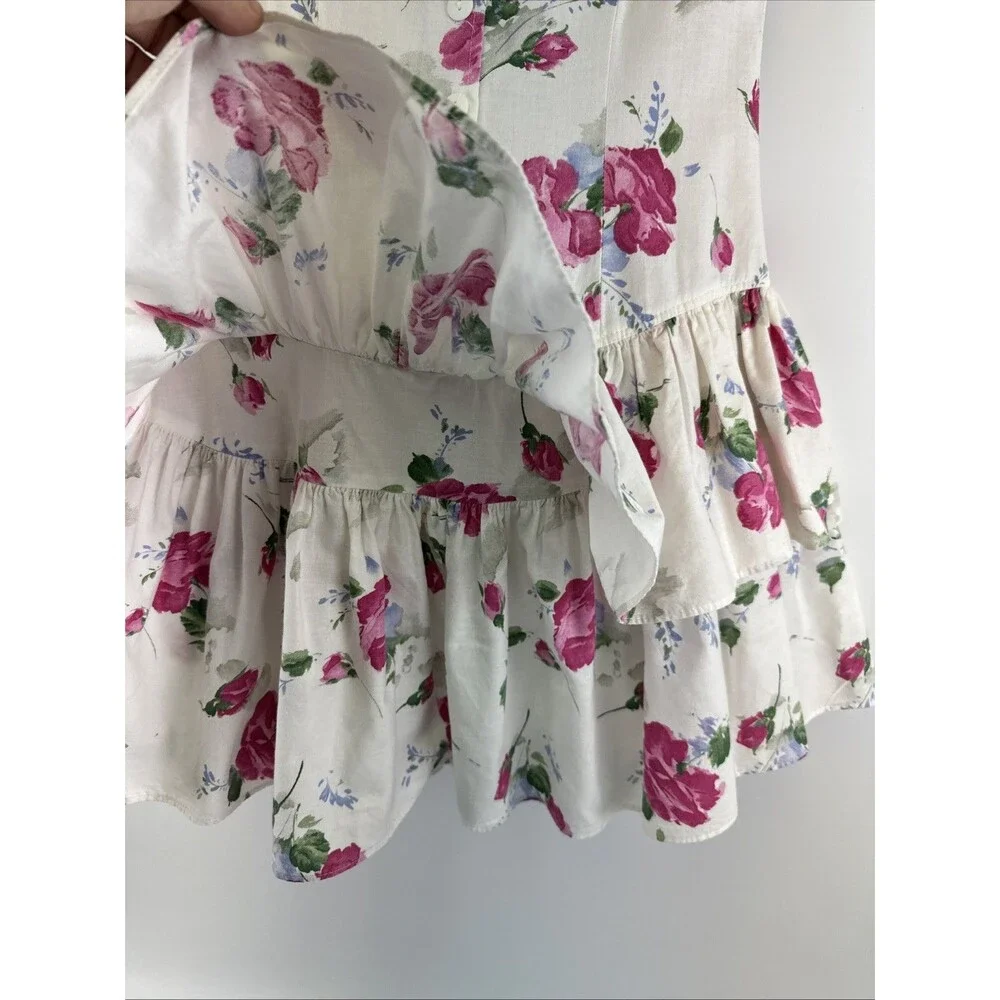 Byer Too! Vintage Dress Peplum Layered White Pink Ruffle 90s Button‎ Juniors 5